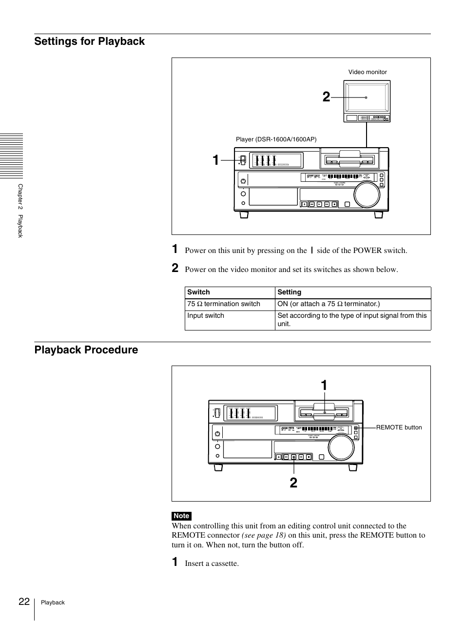 Settings for playback, Playback procedure, Settings for playback playback procedure | Sony 3-869-574-12(1) User Manual | Page 22 / 73