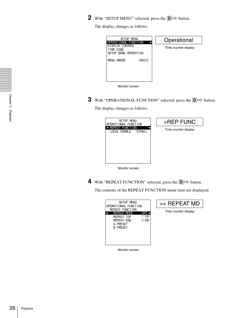 Operational, Rep func, Repeat md | Sony 3-869-574-12(1) User Manual | Page 26 / 73