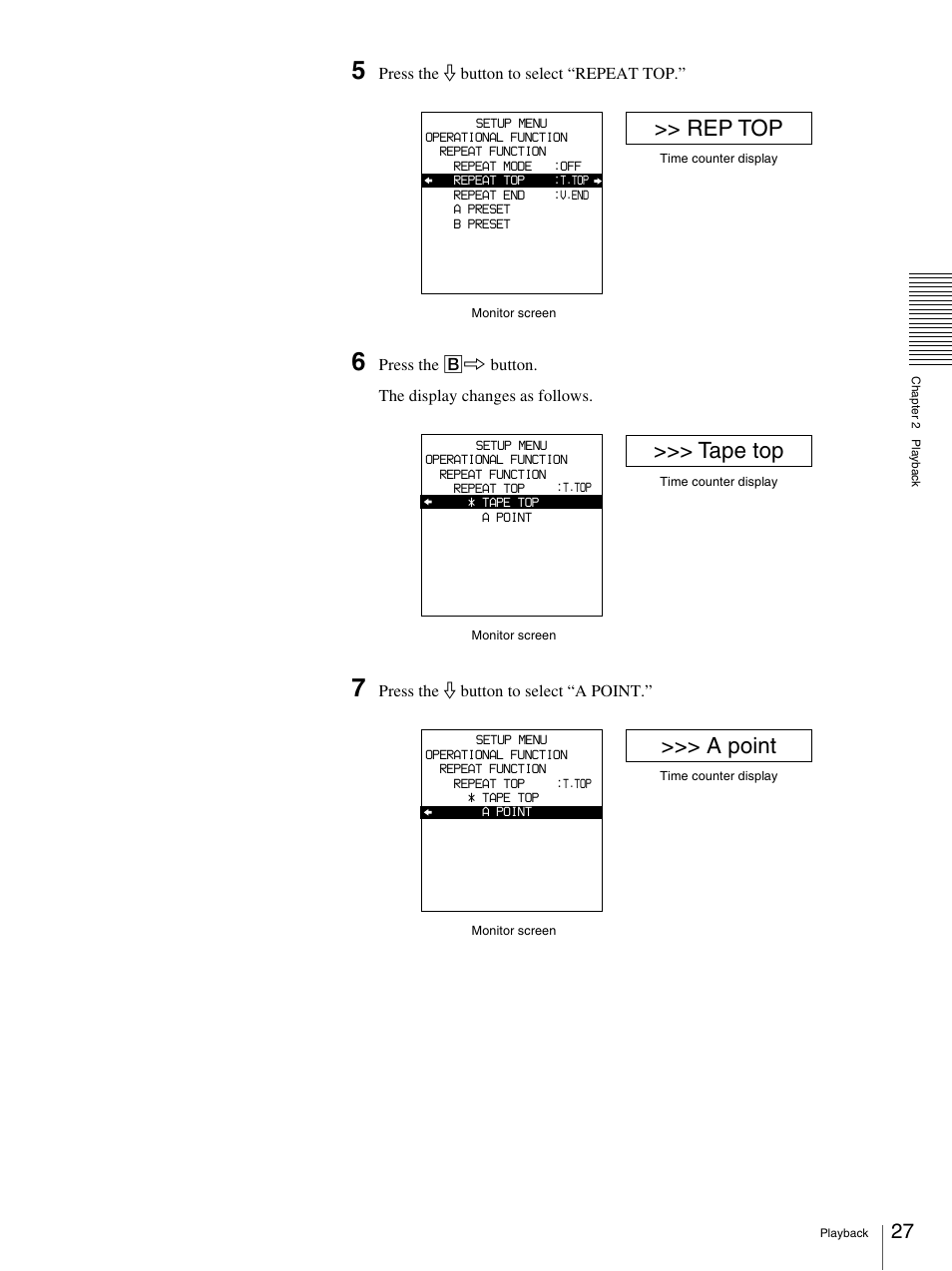 Rep top, Tape top, A point | Sony 3-869-574-12(1) User Manual | Page 27 / 73