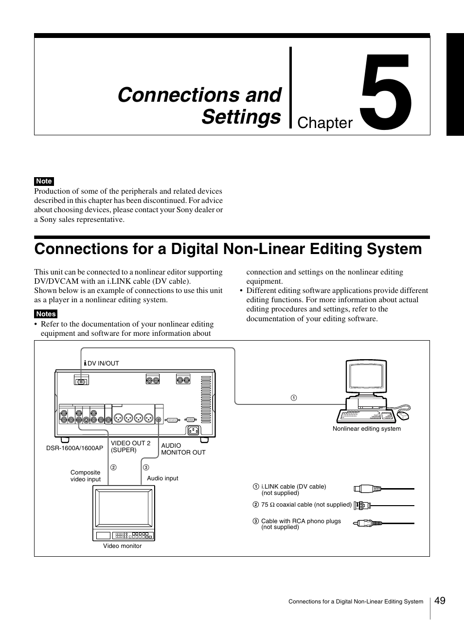 Chapter 5 connections and settings, Connections and settings, Chapter | Sony 3-869-574-12(1) User Manual | Page 49 / 73