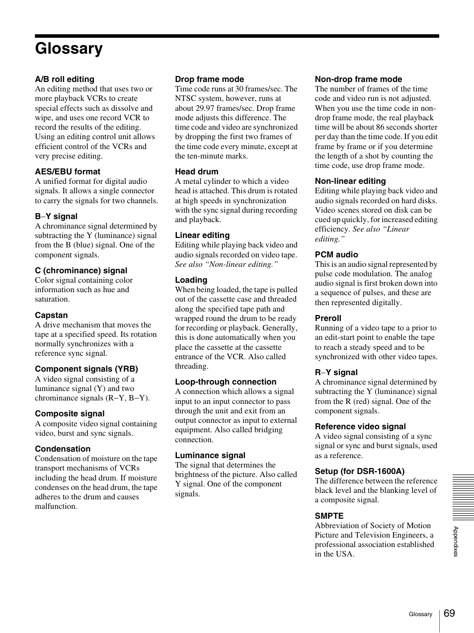 Glossary | Sony 3-869-574-12(1) User Manual | Page 69 / 73