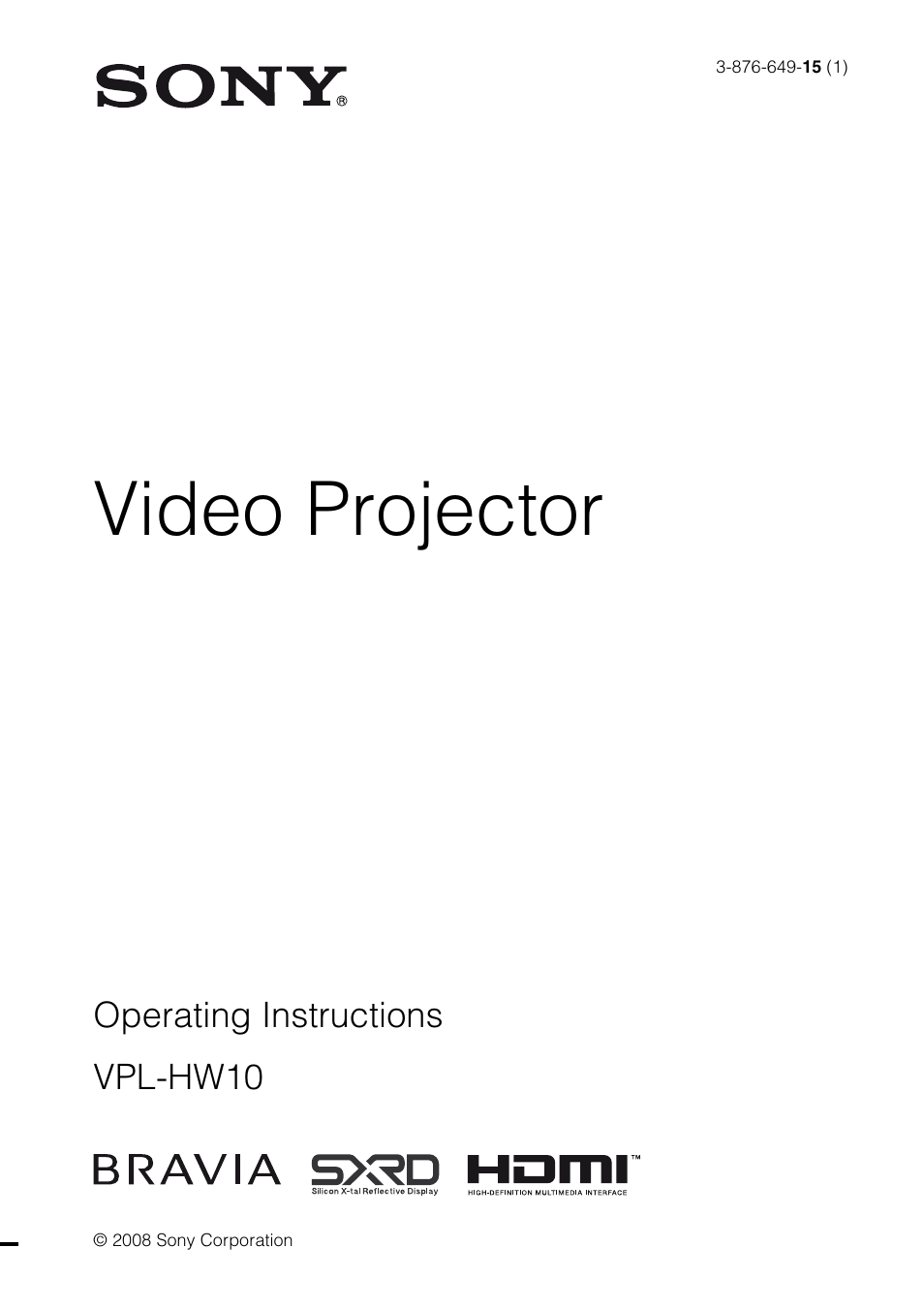 Sony BRAVIA VPL-HW10 User Manual | 80 pages