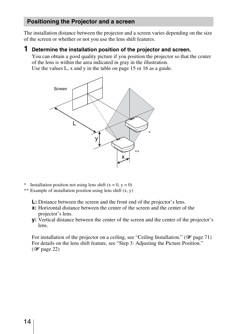 Positioning the projector and a screen | Sony BRAVIA VPL-HW10 User Manual | Page 14 / 80