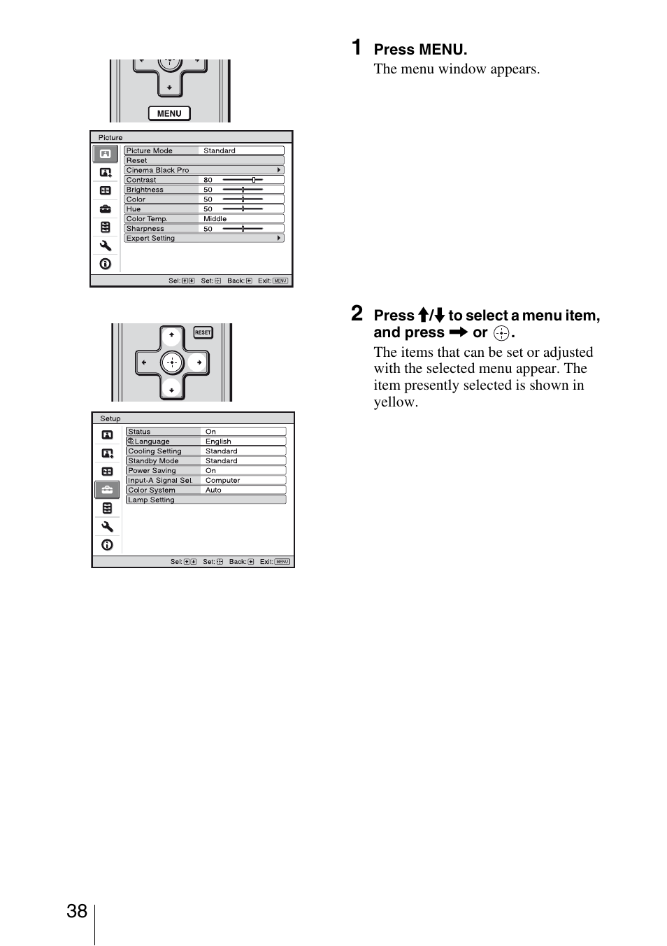 Sony BRAVIA VPL-HW10 User Manual | Page 38 / 80