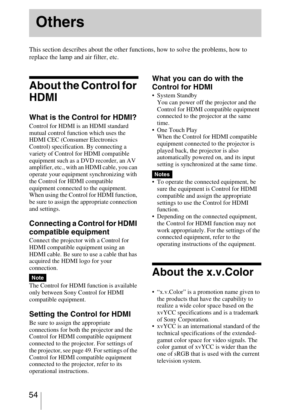 Sony BRAVIA VPL-HW10 User Manual | Page 54 / 80