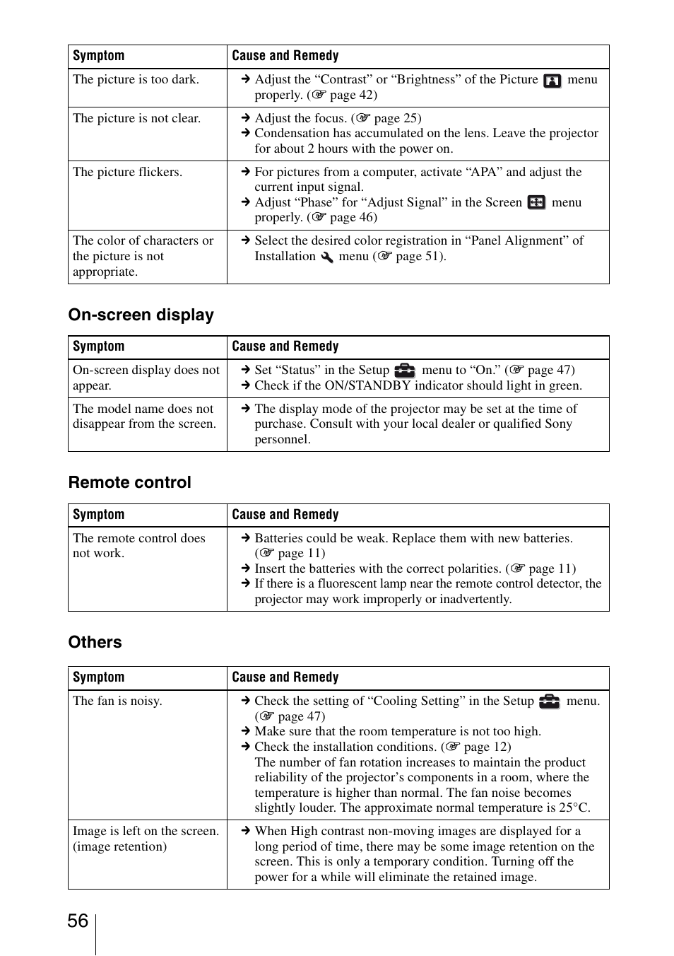 On-screen display remote control others | Sony BRAVIA VPL-HW10 User Manual | Page 56 / 80