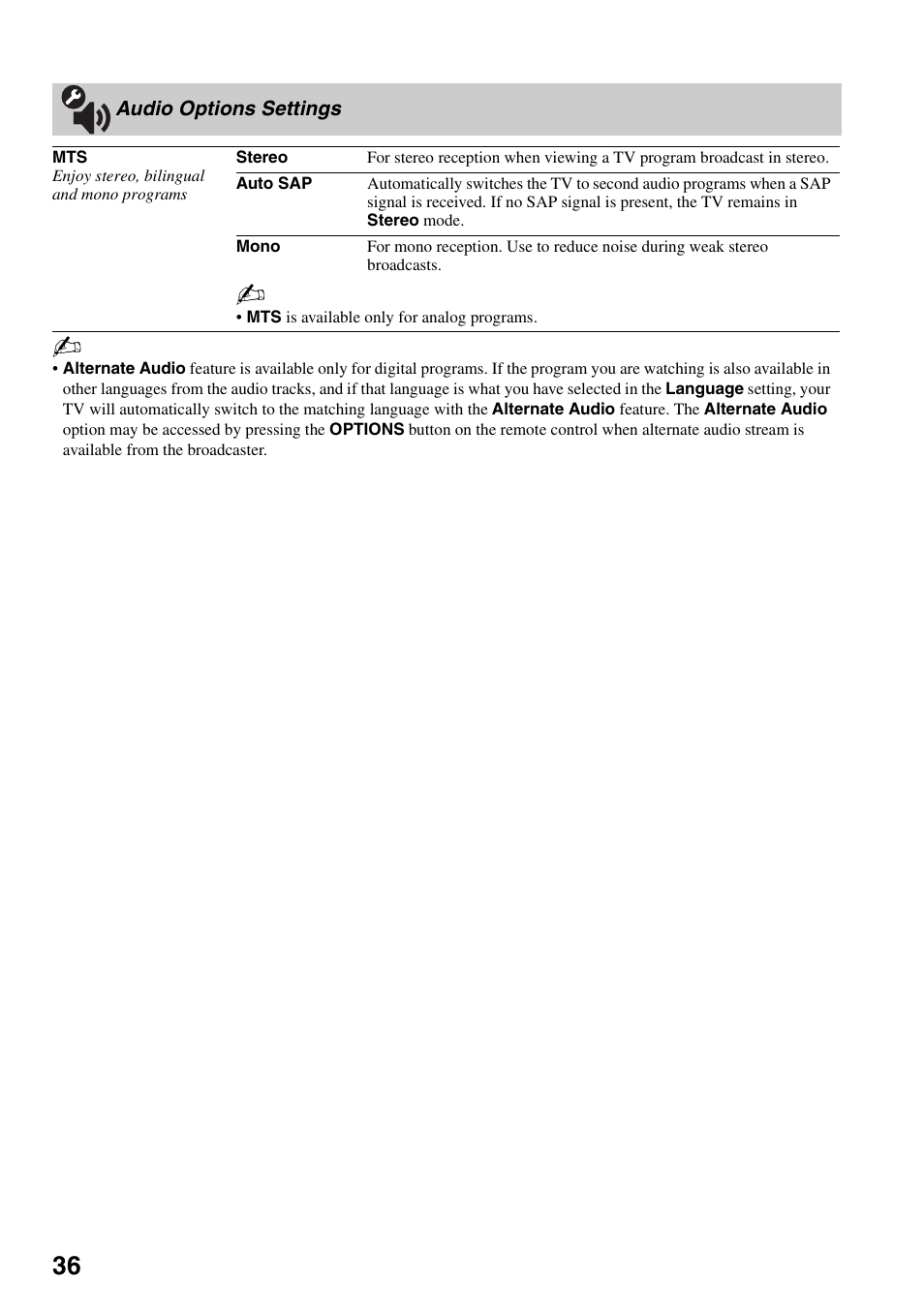 Audio options settings | Sony XEL-1 User Manual | Page 36 / 52