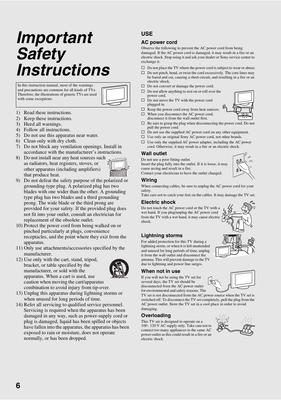 Important safety instructions | Sony XEL-1 User Manual | Page 6 / 52