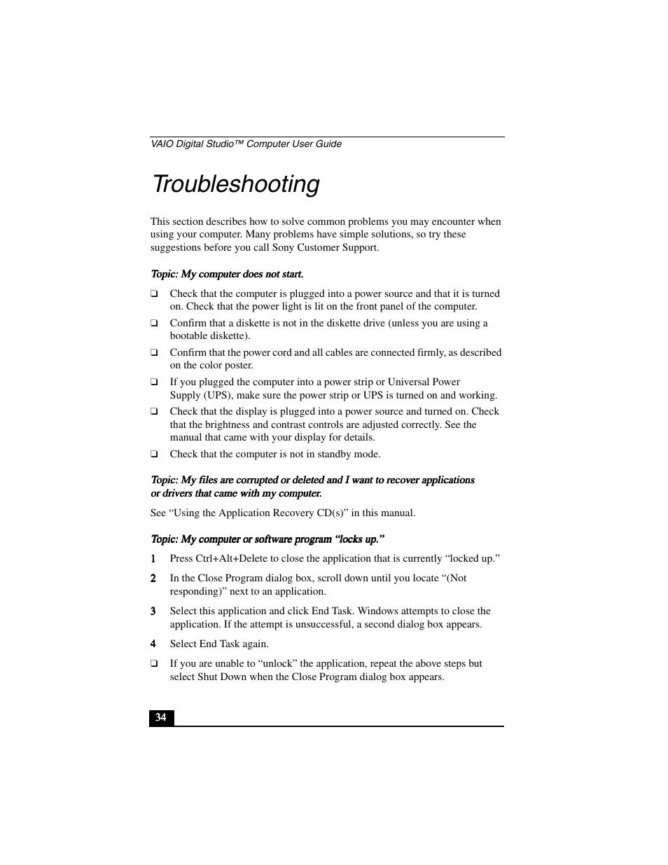 Troubleshooting | Sony PCV-R556DS User Manual | Page 34 / 62