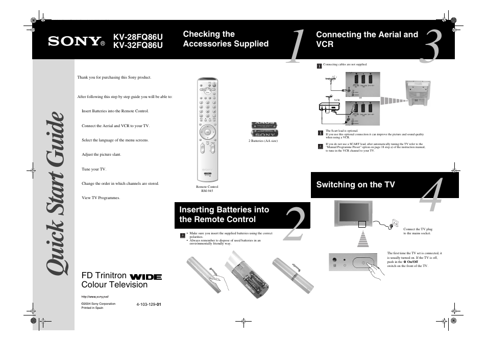 Sony FD Trinitron WEGA KV-32FQ86U User Manual | 2 pages
