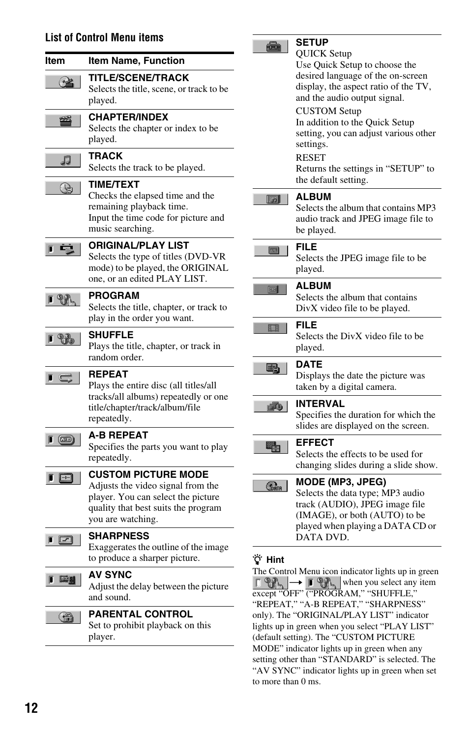 Sony DVP-NS708H User Manual | Page 12 / 72