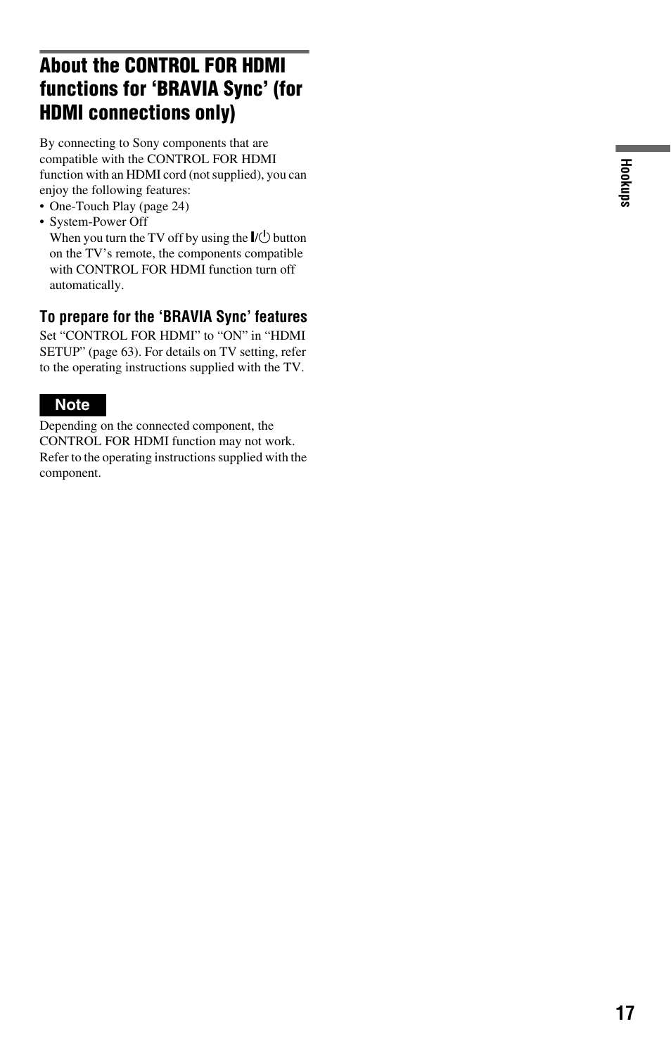 For hdmi connections only) | Sony DVP-NS708H User Manual | Page 17 / 72
