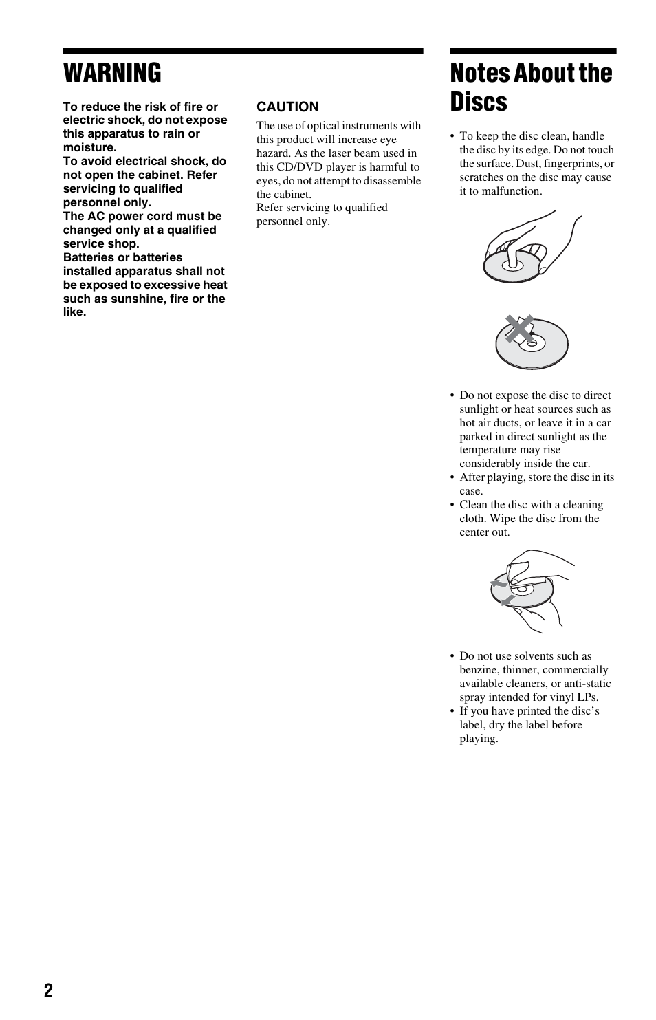 L1ac - warning, L1 - notes about the discs, Warning | Sony DVP-NS708H User Manual | Page 2 / 72