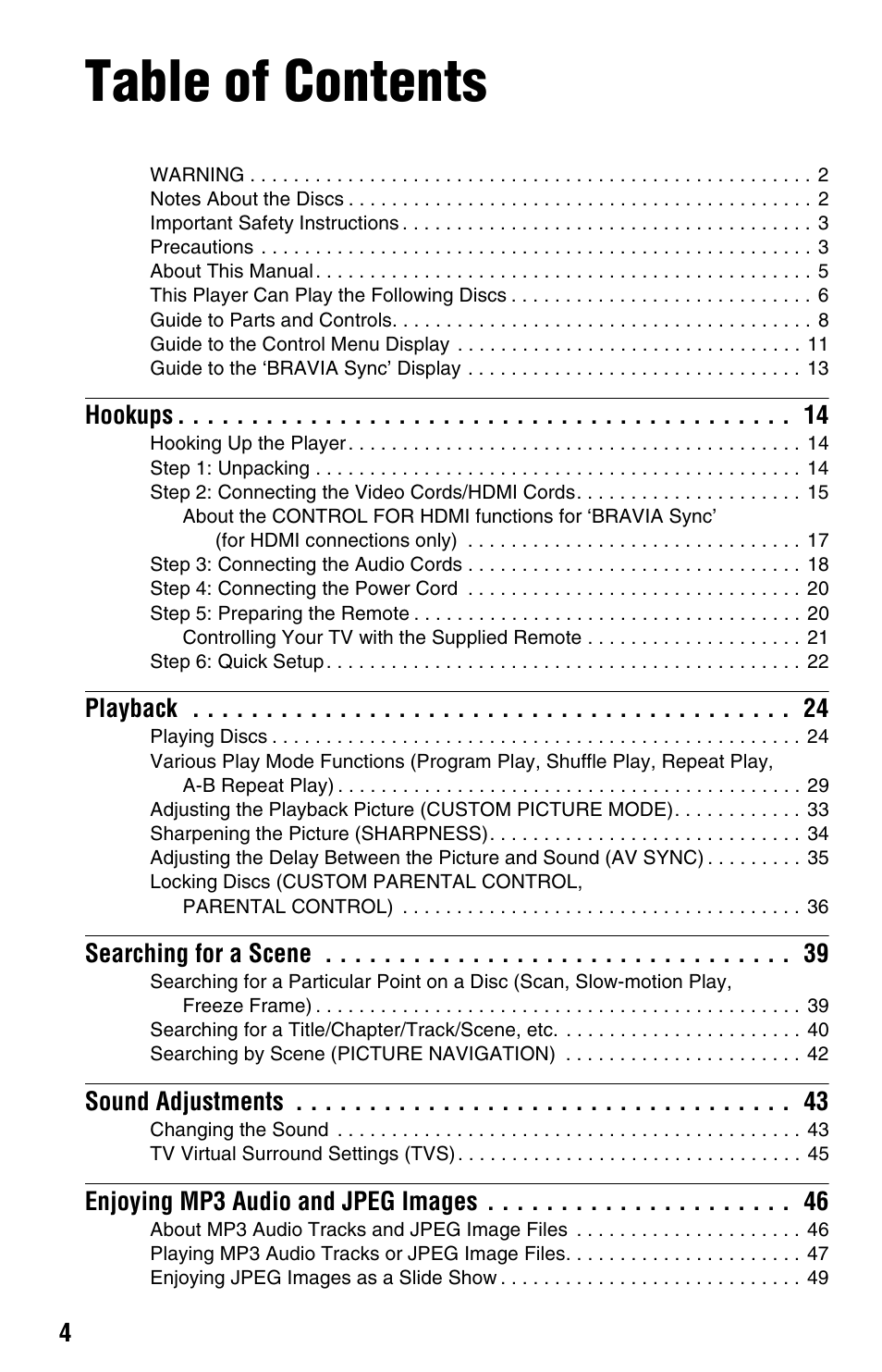 Sony DVP-NS708H User Manual | Page 4 / 72