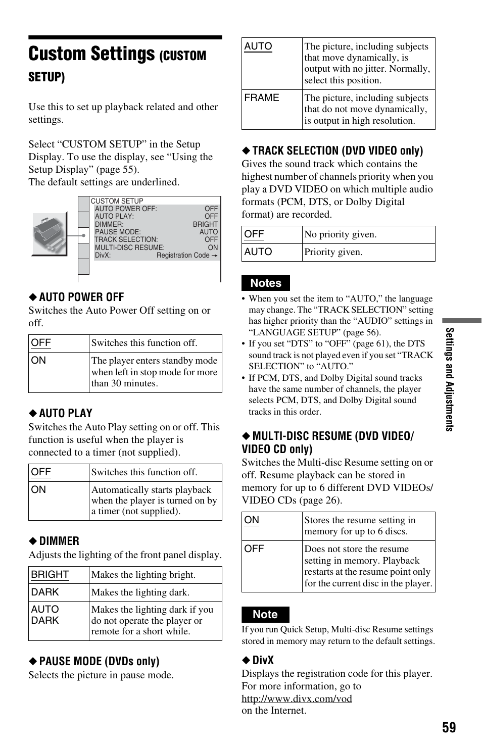 L1 - custom settings (custom setup), Custom settings (cus, Custom settings | Custom setup) | Sony DVP-NS708H User Manual | Page 59 / 72