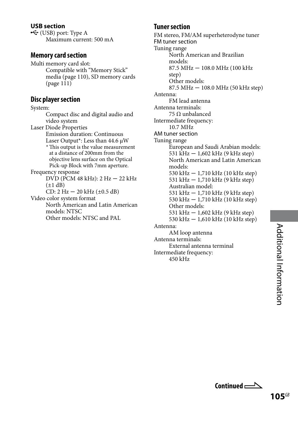 Additional i nf or ma tion, Continued | Sony WHG-SLK1I User Manual | Page 105 / 127