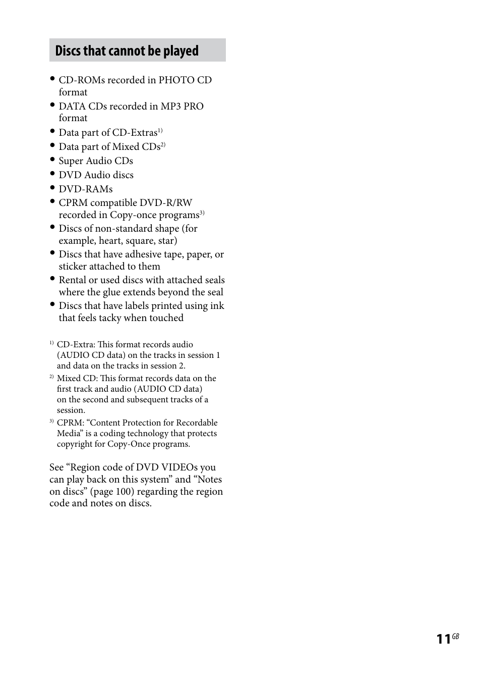 Discs that cannot be played | Sony WHG-SLK1I User Manual | Page 11 / 127