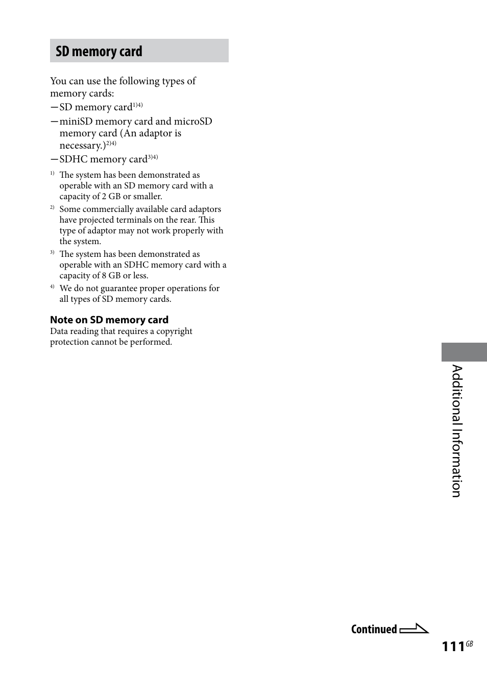 Additional i nf or ma tion, Continued | Sony WHG-SLK1I User Manual | Page 111 / 127