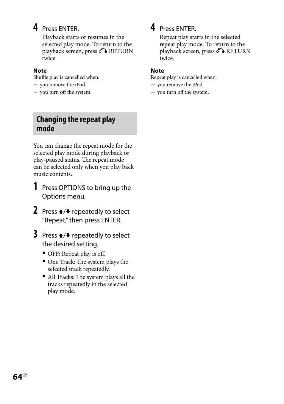 Changing the repeat play mode | Sony WHG-SLK1I User Manual | Page 64 / 127