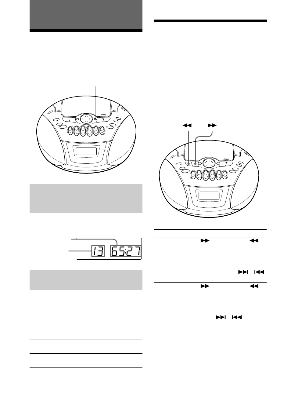 Reproductor de discos compactos (cd), Utilización del visor, Localización de un punto específico en una pista | Pista, Comprobación del tiempo restante | Sony CFD-E75L User Manual | Page 44 / 64