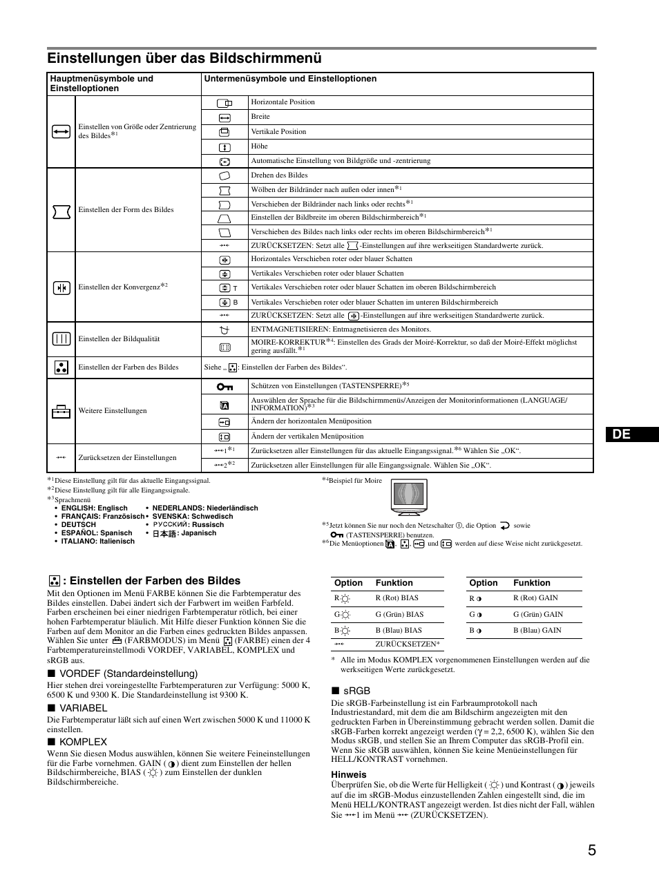 Einstellungen über das bildschirmmenü, Einstellen der farben des bildes | Sony CPD-E430 User Manual | Page 17 / 52
