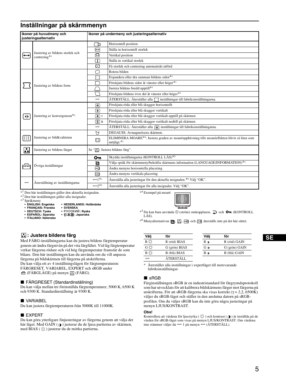 Inställningar på skärmmenyn, Justera bildens färg | Sony CPD-E430 User Manual | Page 41 / 52