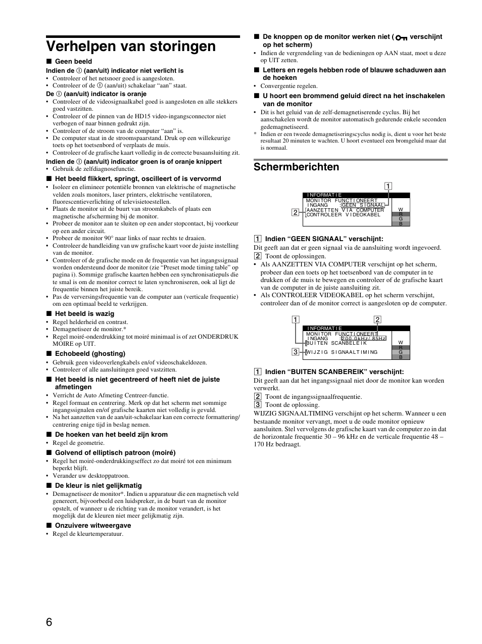 Verhelpen van storingen, Schermberichten | Sony CPD-E430 User Manual | Page 48 / 52