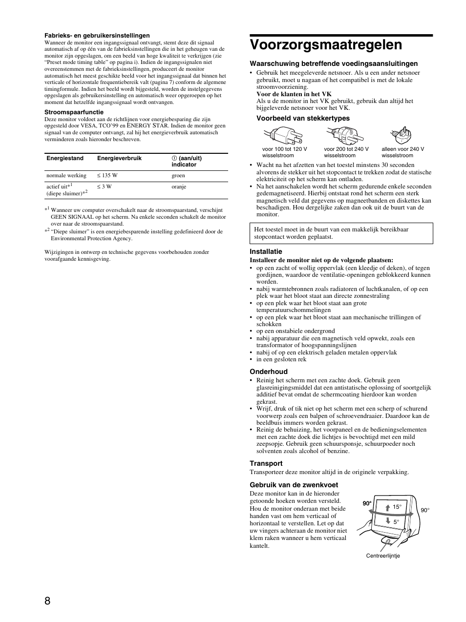 Voorzorgsmaatregelen | Sony CPD-E430 User Manual | Page 50 / 52