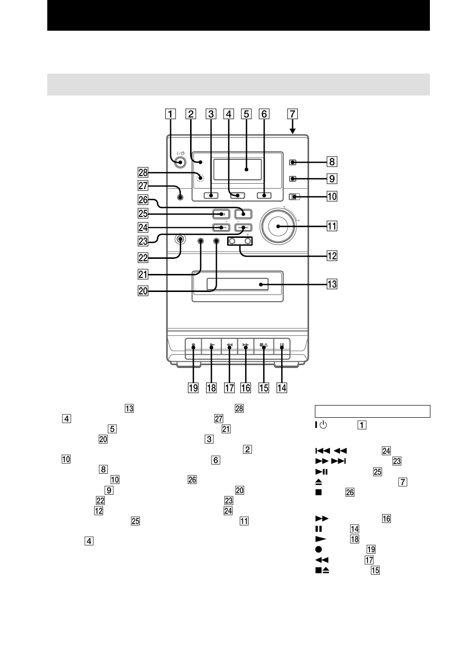 Parts identification, Main unit | Sony CMT-EP30 User Manual | Page 4 / 20