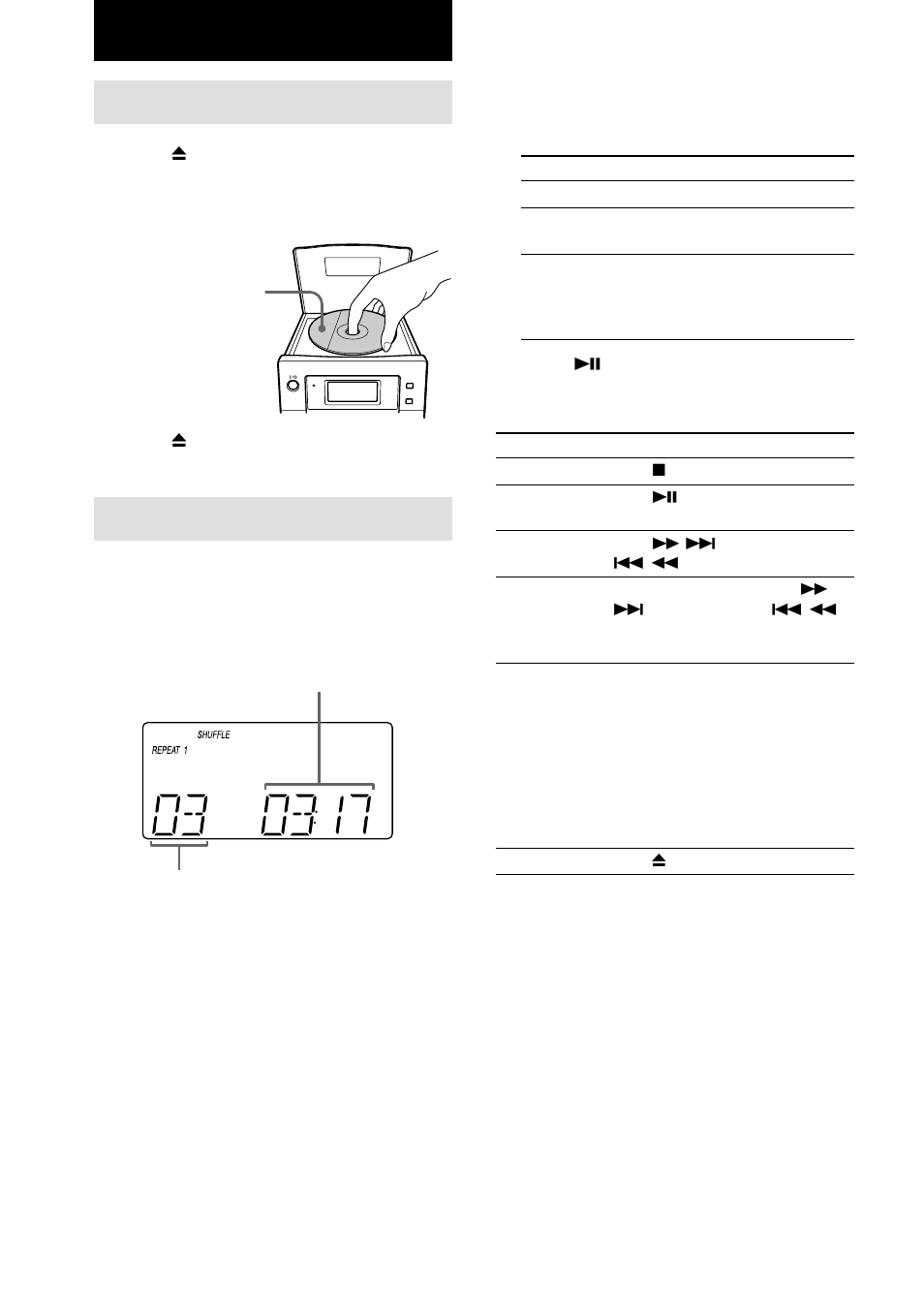 Loading the cd, Playing the cd, Normal play/shuffle play/repeat play | Sony CMT-EP30 User Manual | Page 8 / 20