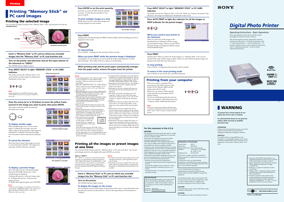 Sony DPPSV55 User Manual | 2 pages