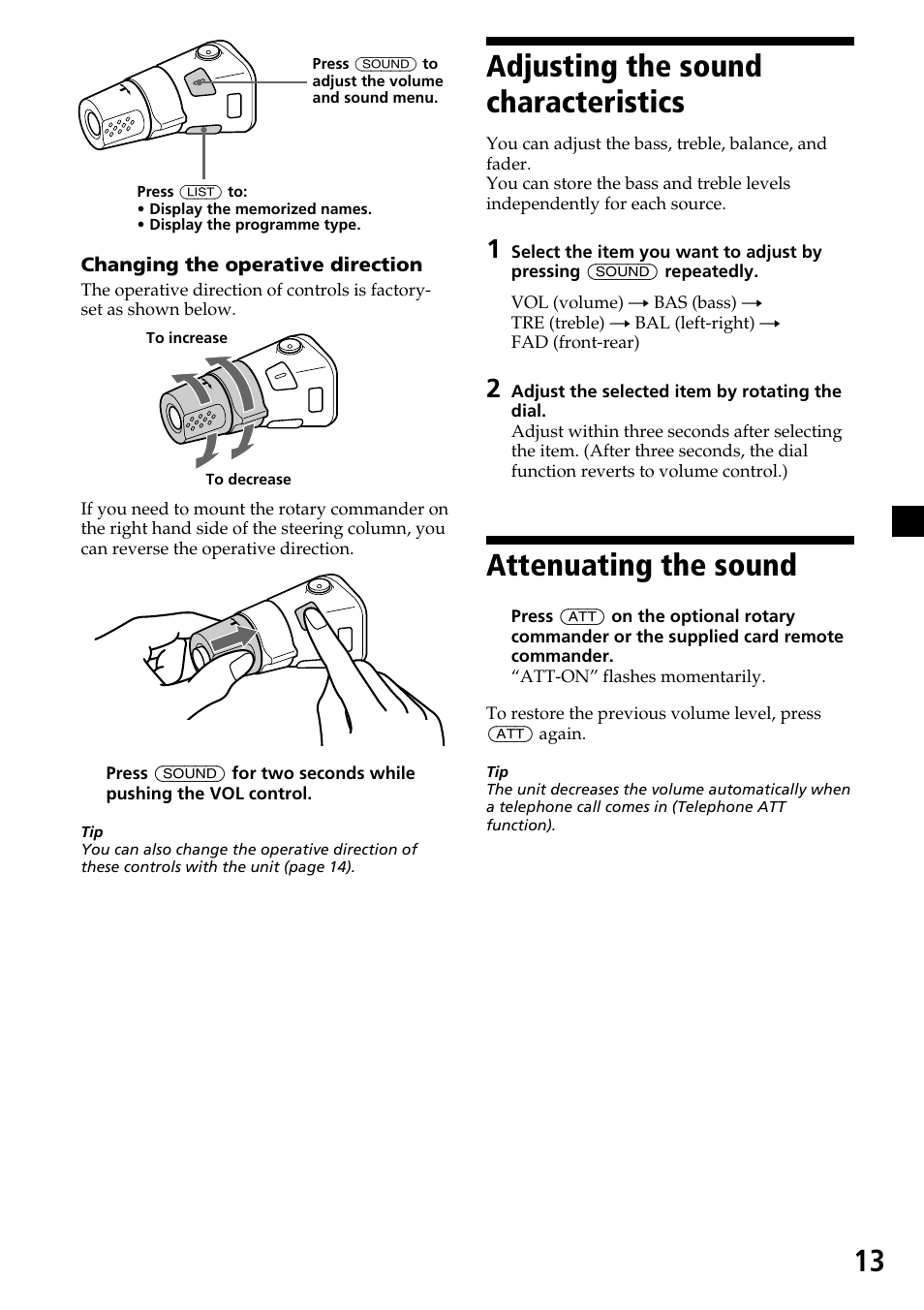 13 adjusting the sound characteristics, Attenuating the sound | Sony XR-C6200 User Manual | Page 13 / 50