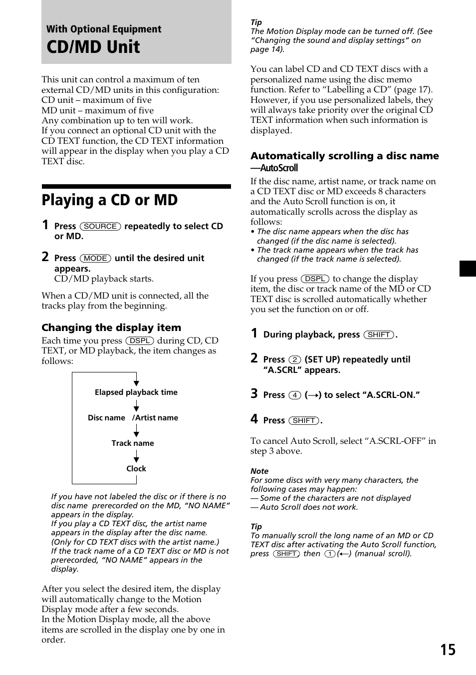 Cd/md unit, Playing a cd or md | Sony XR-C6200 User Manual | Page 15 / 50