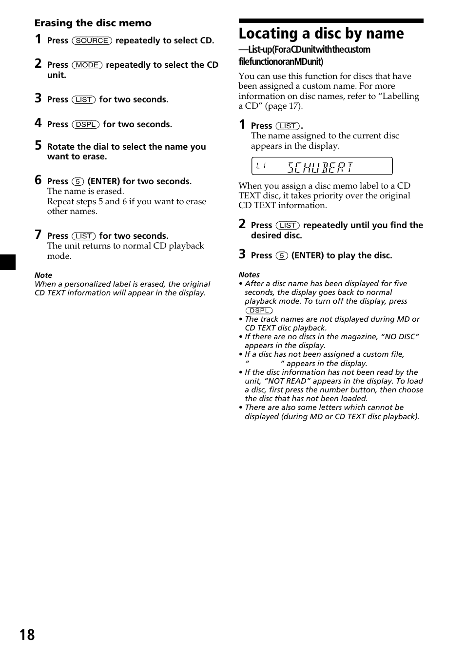 18 locating a disc by name | Sony XR-C6200 User Manual | Page 18 / 50