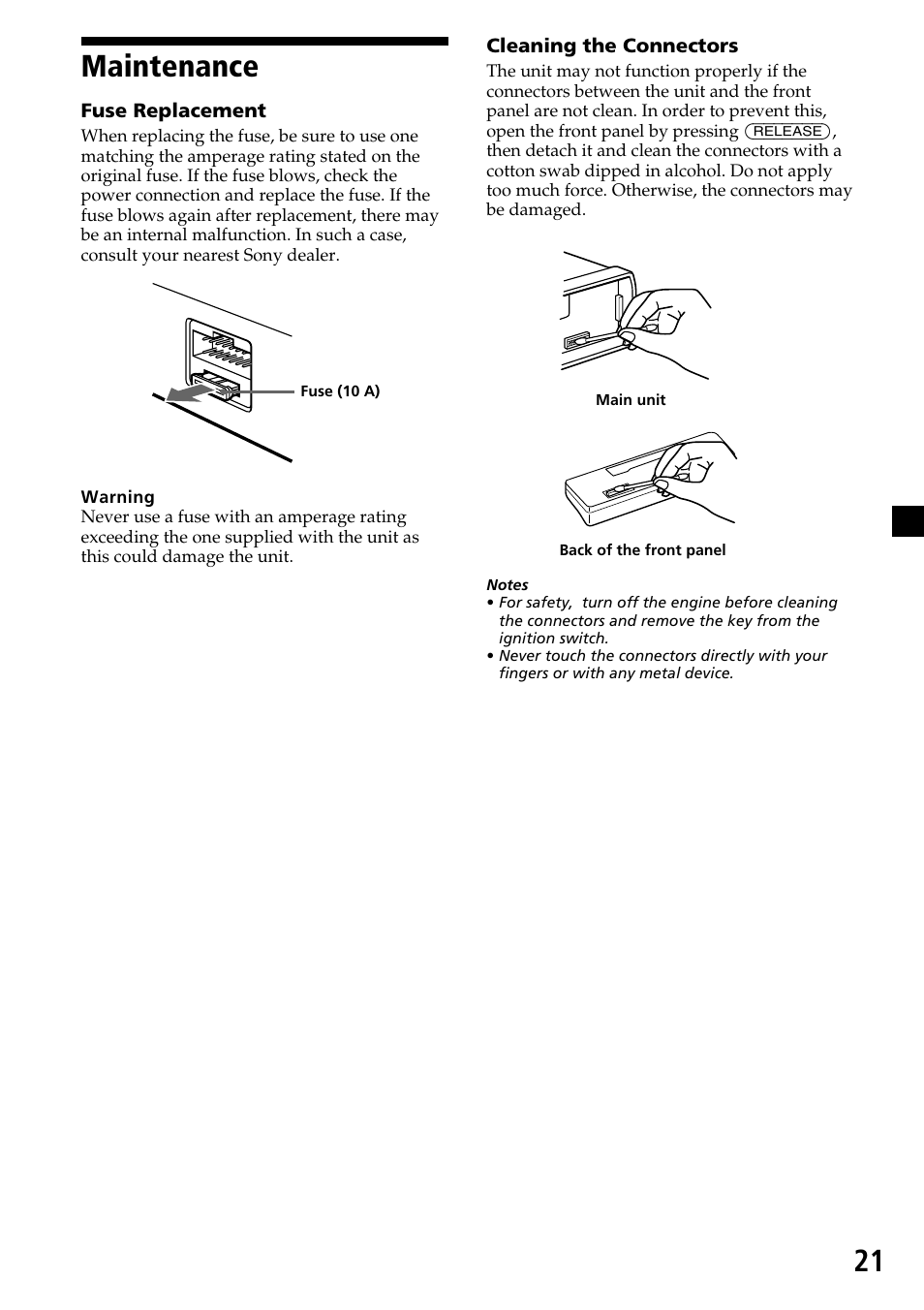 21 maintenance | Sony XR-C6200 User Manual | Page 21 / 50