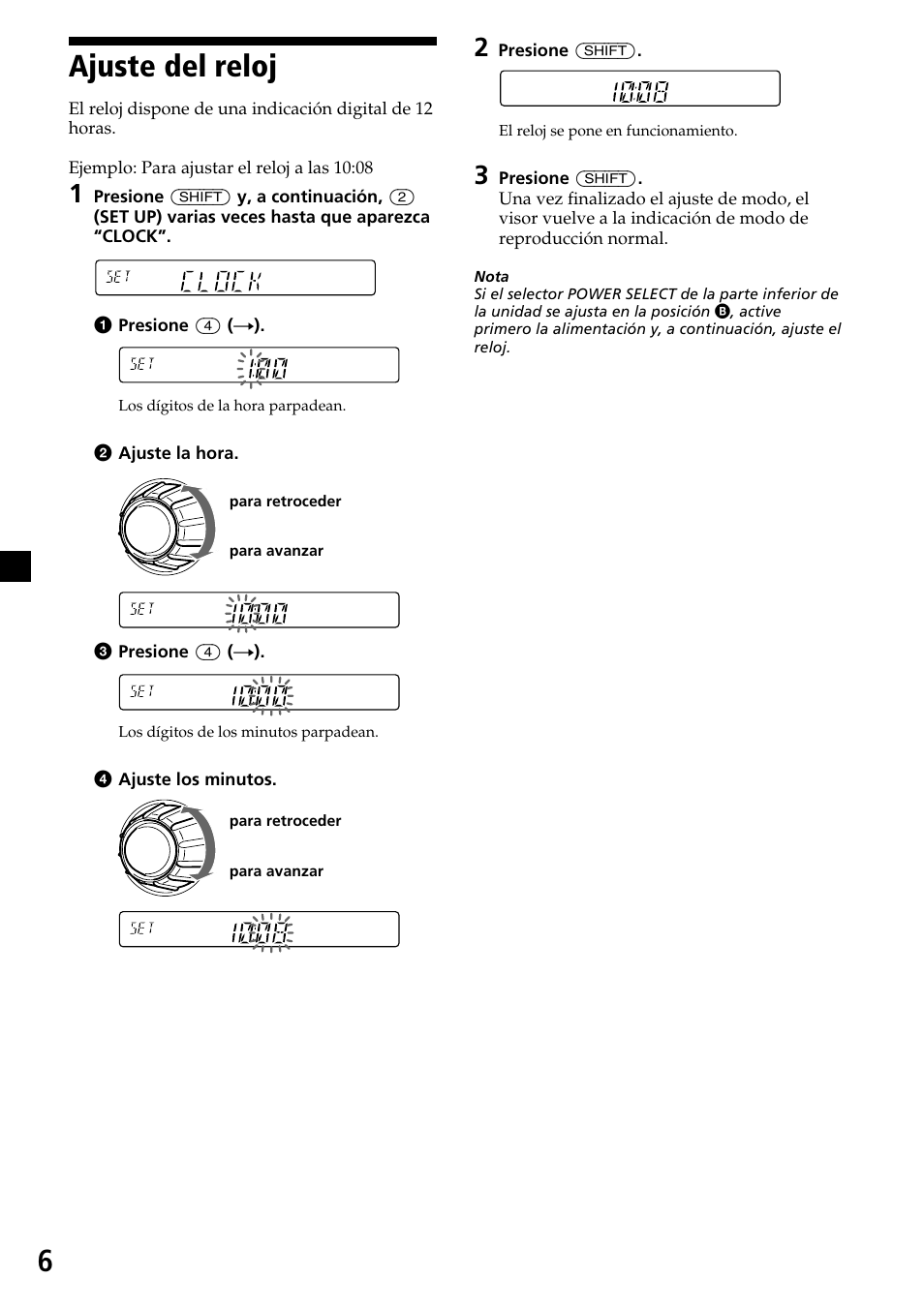 6ajuste del reloj | Sony XR-C6200 User Manual | Page 30 / 50