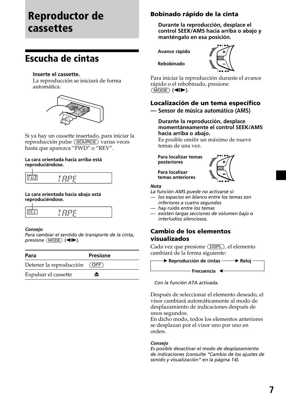 Reproductor de cassettes, Escucha de cintas | Sony XR-C6200 User Manual | Page 31 / 50