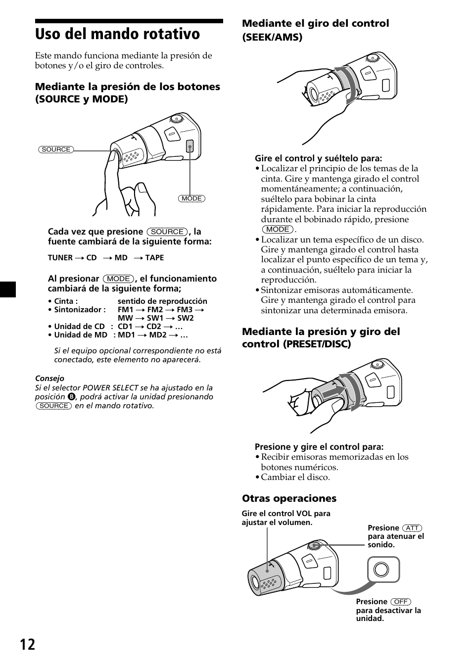 Uso del mando rotativo | Sony XR-C6200 User Manual | Page 36 / 50