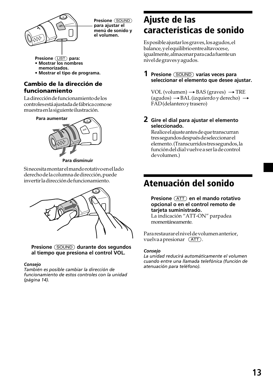 13 ajuste de las características de sonido, Atenuación del sonido | Sony XR-C6200 User Manual | Page 37 / 50