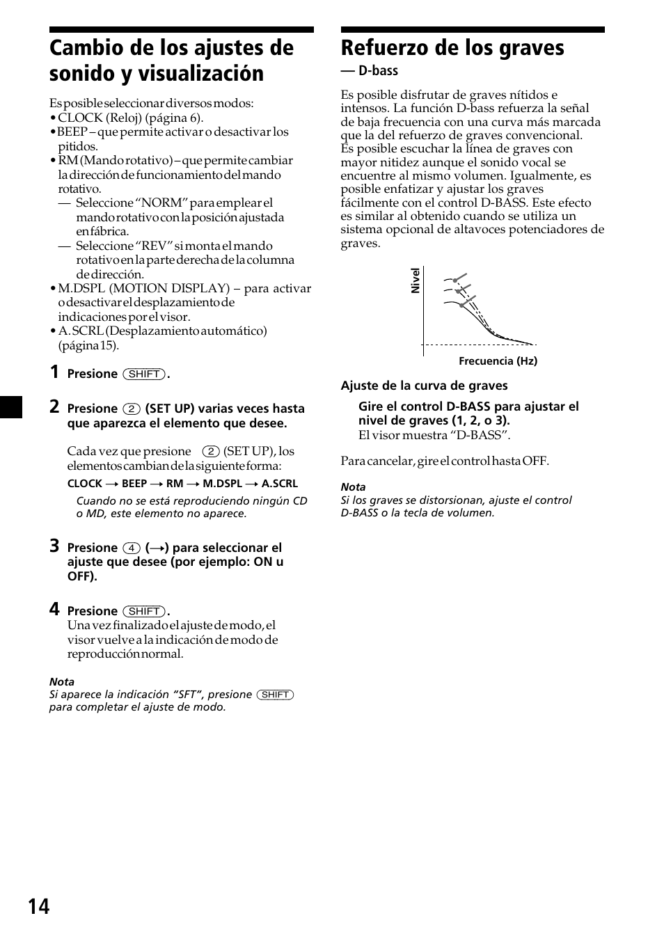 14 cambio de los ajustes de sonido y visualización, Refuerzo de los graves | Sony XR-C6200 User Manual | Page 38 / 50