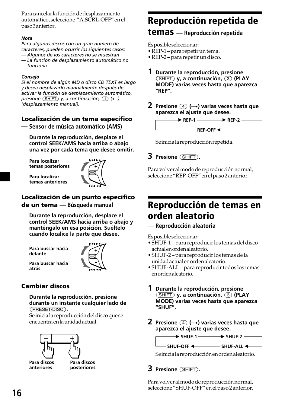 Reproducción repetida de temas, Reproducción de temas en orden aleatorio | Sony XR-C6200 User Manual | Page 40 / 50