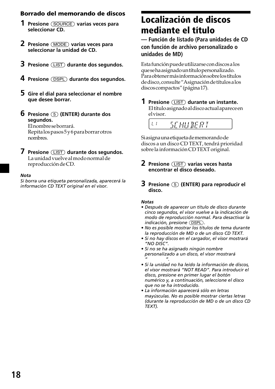 18 localización de discos mediante el título | Sony XR-C6200 User Manual | Page 42 / 50