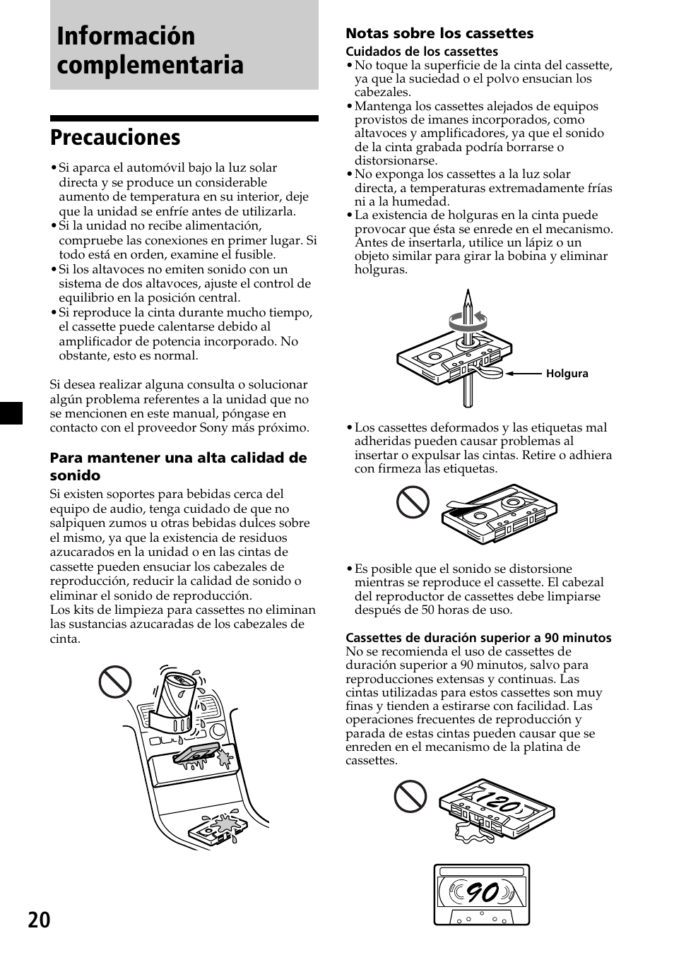 Información complementaria, Precauciones | Sony XR-C6200 User Manual | Page 44 / 50