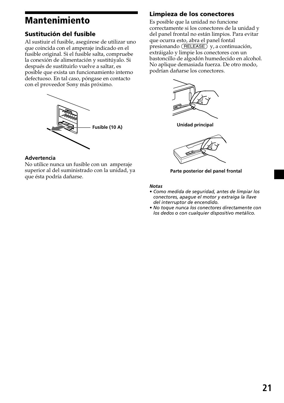 21 mantenimiento | Sony XR-C6200 User Manual | Page 45 / 50