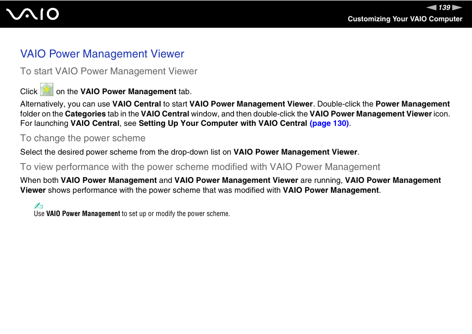 Vaio power management viewer | Sony VGN-TZ10 User Manual | Page 139 / 226