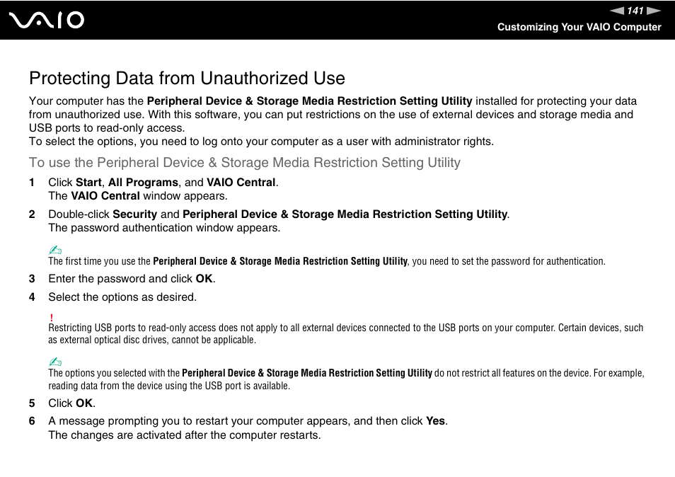 Protecting data from unauthorized use | Sony VGN-TZ10 User Manual | Page 141 / 226