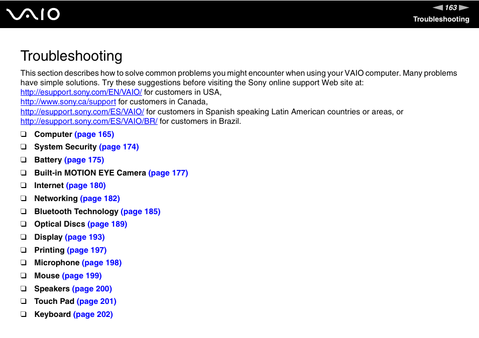 Troubleshooting | Sony VGN-TZ10 User Manual | Page 163 / 226