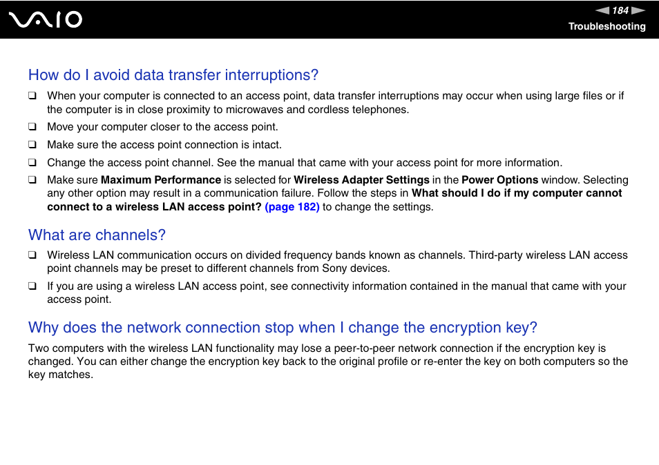 How do i avoid data transfer interruptions, What are channels | Sony VGN-TZ10 User Manual | Page 184 / 226