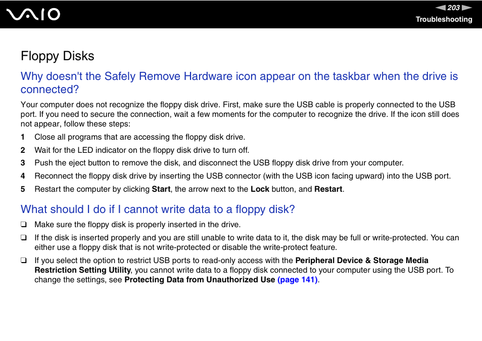 Floppy disks | Sony VGN-TZ10 User Manual | Page 203 / 226