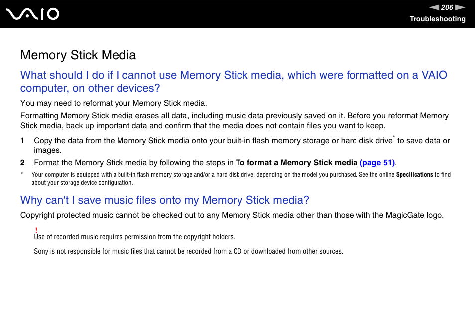 Memory stick media | Sony VGN-TZ10 User Manual | Page 206 / 226